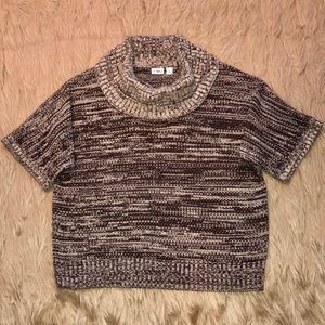 BROWN & IVORY SHORT SLEEVE COWL NECK SWEATER—PERFECT FOR THE OFFICE OR JEANS!!